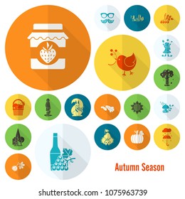 Set of Flat Autumn Icons. Simple and Minimalistic Style. Vector