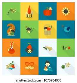 Set of Flat Autumn Icons. Simple and Minimalistic Style. Vector