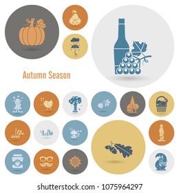 Set of Flat Autumn Icons. Simple and Minimalistic Style. Vector