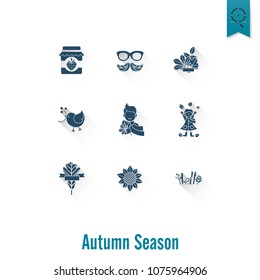 Set of Flat Autumn Icons. Simple and Minimalistic Style. Vector