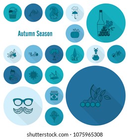 Set of Flat Autumn Icons. Simple and Minimalistic Style. Vector