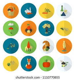 Set of Flat Autumn Icons. Simple and Minimalistic Style. Vector