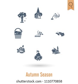 Set of Flat Autumn Icons. Simple and Minimalistic Style. Vector