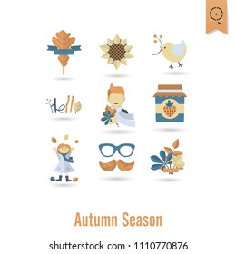 Set of Flat Autumn Icons. Simple and Minimalistic Style. Vector