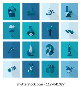 Set of Flat Autumn Icons. Simple and Minimalistic Style. Vector