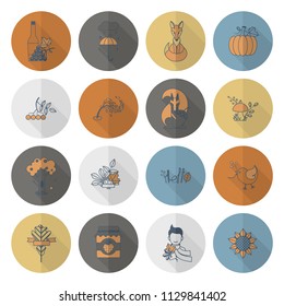 Set of Flat Autumn Icons. Simple and Minimalistic Style. Vector