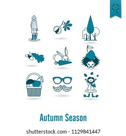 Set of Flat Autumn Icons. Simple and Minimalistic Style. Vector