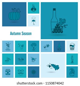 Set of Flat Autumn Icons. Simple and Minimalistic Style. Vector