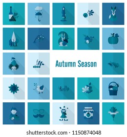 Set of Flat Autumn Icons. Simple and Minimalistic Style. Vector