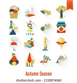 Set of Flat Autumn Icons. Simple and Minimalistic Style. Vector