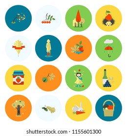 Set of Flat Autumn Icons. Simple and Minimalistic Style. Vector