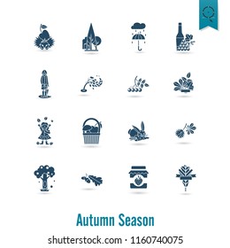 Set of Flat Autumn Icons. Simple and Minimalistic Style. Vector