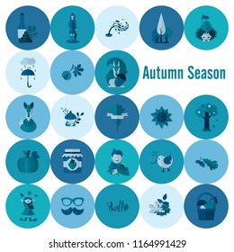 Set of Flat Autumn Icons. Simple and Minimalistic Style. Vector