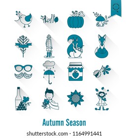 Set of Flat Autumn Icons. Simple and Minimalistic Style. Vector
