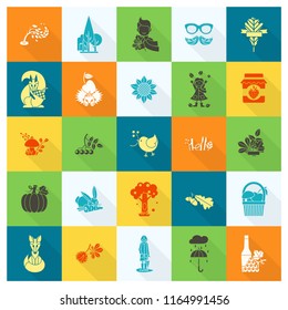 Set of Flat Autumn Icons. Simple and Minimalistic Style. Vector