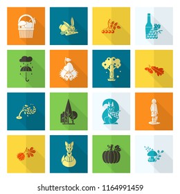 Set of Flat Autumn Icons. Simple and Minimalistic Style. Vector