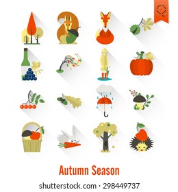Set of Flat Autumn Icons. Simple and Minimalistic Style. Vector