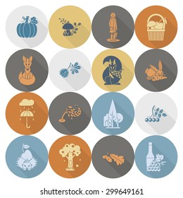 Set of Flat Autumn Icons. Simple and Minimalistic Style. Vector