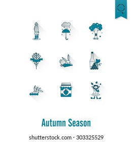 Set of Flat Autumn Icons. Simple and Minimalistic Style. Vector