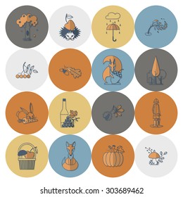 Set of Flat Autumn Icons. Simple and Minimalistic Style. Vector