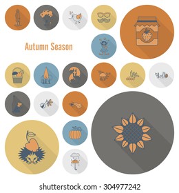 Set of Flat Autumn Icons. Simple and Minimalistic Style. Vector