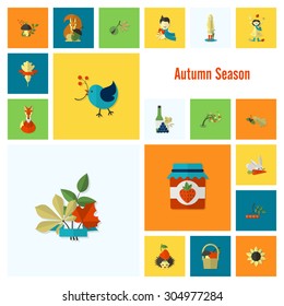 Set of Flat Autumn Icons. Simple and Minimalistic Style. Vector