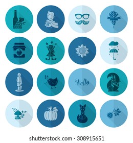 Set of Flat Autumn Icons. Simple and Minimalistic Style. Vector