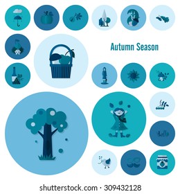 Set of Flat Autumn Icons. Simple and Minimalistic Style. Vector
