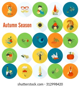 Set of Flat Autumn Icons. Simple and Minimalistic Style. Vector
