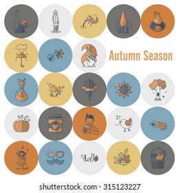 Set of Flat Autumn Icons. Simple and Minimalistic Style. Vector