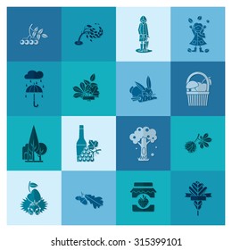 Set of Flat Autumn Icons. Simple and Minimalistic Style. Vector