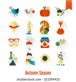 Set of Flat Autumn Icons. Simple and Minimalistic Style. Vector