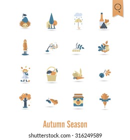 Set of Flat Autumn Icons. Simple and Minimalistic Style. Vector