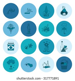Set of Flat Autumn Icons. Simple and Minimalistic Style. Vector