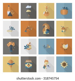 Set of Flat Autumn Icons. Simple and Minimal Style. Vector