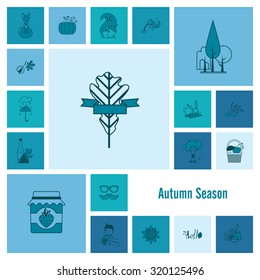 Set of Flat Autumn Icons. Simple and Minimalistic Style. Vector