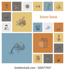 Set of Flat Autumn Icons. Simple and Minimalistic Style. Vector