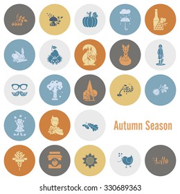 Set of Flat Autumn Icons. Simple and Minimalistic Style. Vector