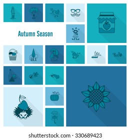 Set of Flat Autumn Icons. Simple and Minimalistic Style. Vector
