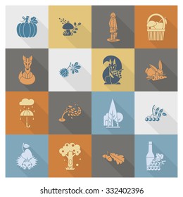Set of Flat Autumn Icons. Simple and Minimalistic Style. Vector
