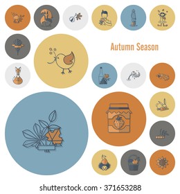 Set of Flat Autumn Icons. Simple and Minimalistic Style. Vector