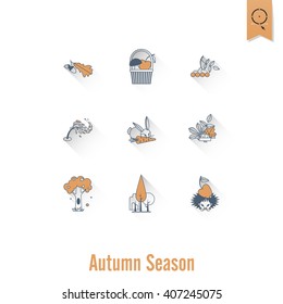 Set of Flat Autumn Icons. Simple and Minimalistic Style. Vector