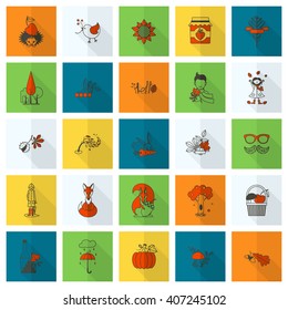 Set of Flat Autumn Icons. Simple and Minimalistic Style. Vector