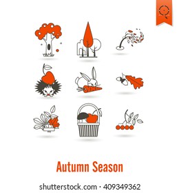 Set of Flat Autumn Icons. Simple and Minimalistic Style. Vector