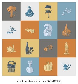 Set of Flat Autumn Icons. Simple and Minimalistic Style. Vector