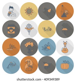 Set of Flat Autumn Icons. Simple and Minimalistic Style. Vector