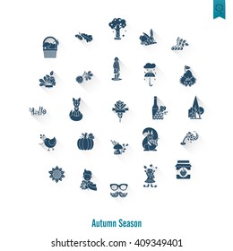 Set of Flat Autumn Icons. Simple and Minimalistic Style. Vector