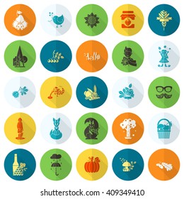 Set of Flat Autumn Icons. Simple and Minimalistic Style. Vector