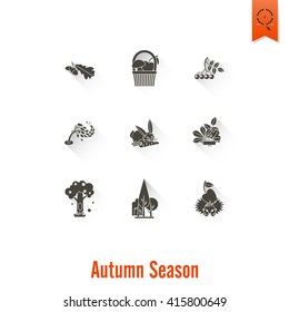 Set of Flat Autumn Icons. Simple and Minimalistic Style. Vector