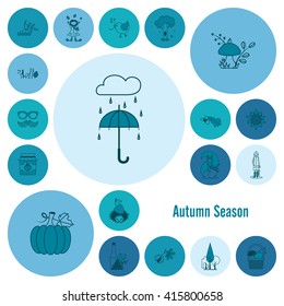 Set of Flat Autumn Icons. Simple and Minimalistic Style. Vector